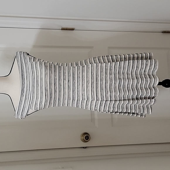 Lush, Size M Black Gray White Striped Off Shoulder Fit & Flare Dress, NEW w/Tag - Picture 1 of 12